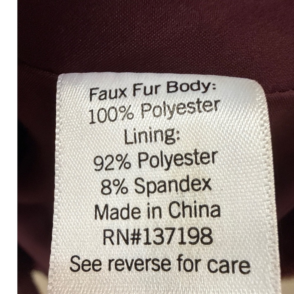 Cara Santana x Nine West Womens Faux Fur Coat Burgundy Plum XS Long Coat Jacket - Picture 5 of 10